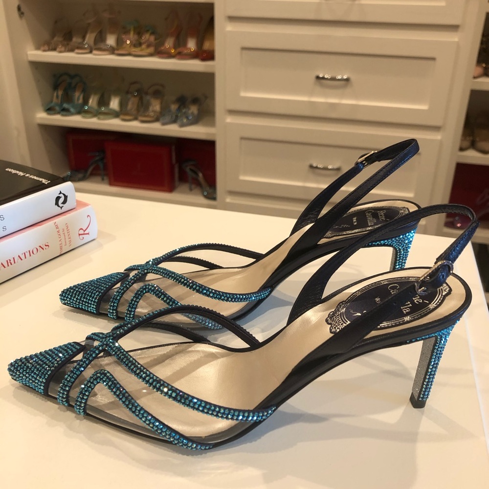 Rene Caovilla slingback blue crystals pump